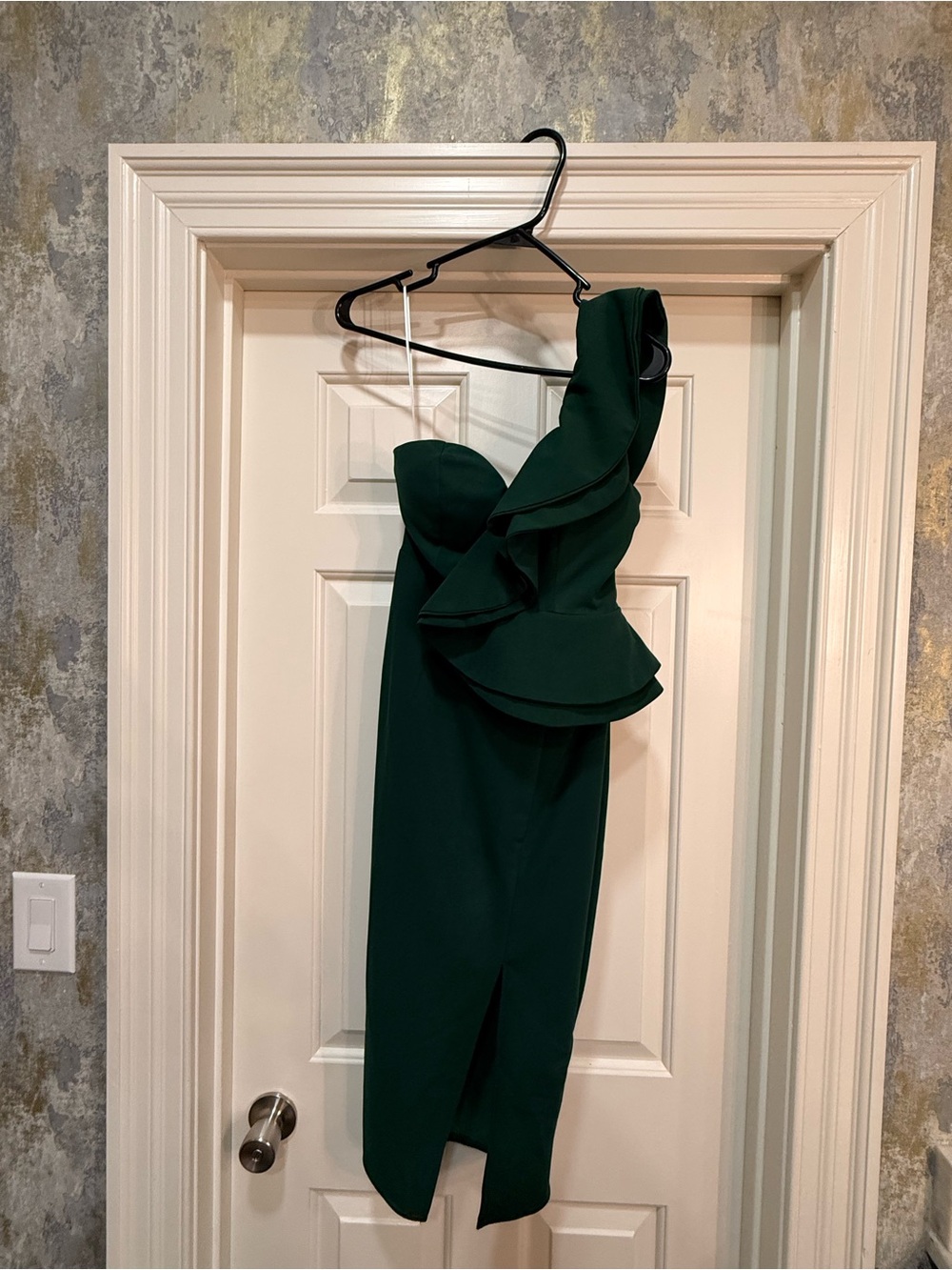 Hello Molly Emerald One-Shoulder Ruffle Peplum Midi Dress